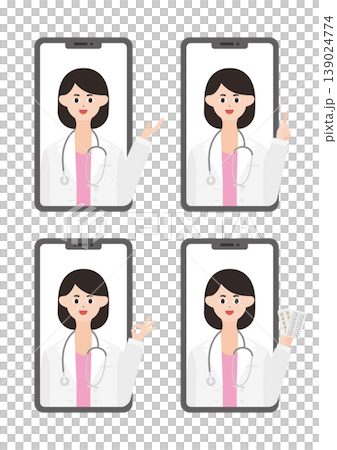 スマホのオンライン診療の女医のベクターイラスト素材セット（左手） 139024774