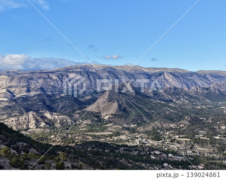 Distant Coast And Rugged Hills, Expansive Mountain Belt With Coastal Views And Textured Terrain 139024861