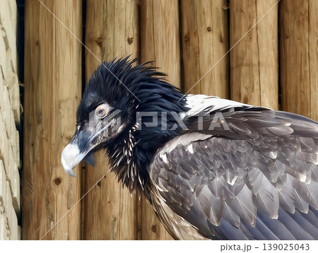 Young Vulture Resting. Young Vulture Calmly Resting On Wooden Ledge Within Protected Sanctuary Environment Young Vulture Resting. Young Vulture Calmly Resting On Wooden Ledge Within Protected Sanctuary Environment 139025043