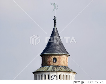 Design Features Emphasize Materials. Old Tower Displays Detailed Craftsmanship In Structure And Style 139025123