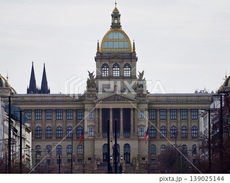 Neoclassical Museum Facade Featuring Dome And Columns Overlooking Bustling City Street At Dawn Neoclassical Museum Facade Featuring Dome And Columns Overlooking Bustling City Street At Dawn 139025144