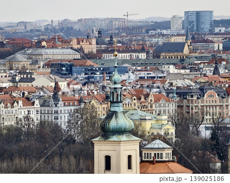 Patina Copper Dome Crowns City Skyline. Overcast Sky Highlights Architectural And Cultural Elements 139025186