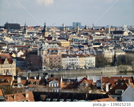 Urban Scene Showing Bridges And Church Spires. Wider View Of City With Layering Facades And Bridges Urban Scene Showing Bridges And Church Spires. Wider View Of City With Layering Facades And Bridges 139025210