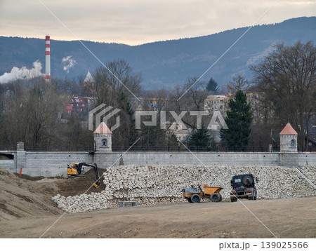Reshaping Embankments With Heavy Equipment While Managing Site Logistics And Protection Measures Reshaping Embankments With Heavy Equipment While Managing Site Logistics And Protection Measures 139025566