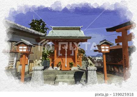 水彩画風 臼杵城跡 卯寅稲荷神社 社殿 大分県臼杵市 水彩画風 臼杵城跡 卯寅稲荷神社 社殿 大分県臼杵市 139025918