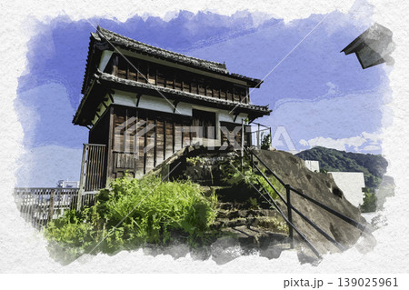 水彩画風 臼杵城跡 卯寅口門脇櫓 大分県臼杵市 水彩画風 臼杵城跡 卯寅口門脇櫓 大分県臼杵市 139025961