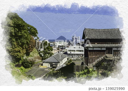 水彩画風　臼杵城跡　卯寅口門脇櫓　大分県臼杵市 139025990