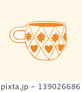 This vibrant yellow mug is adorned with a diamond harlequin pattern featuring small stars and hearts. The detailed hand drawn vector art brings a festive and romantic touch to drinkware illustrations 139026686
