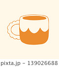 A minimalist yellow mug features a decorative scalloped handle and a clean two tone color block design. This elegant hand drawn illustration is perfect for kitchenware branding, social media graphic 139026688