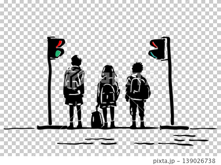 通学途中の子供たちが信号待ちする交通安全イラスト 139026738
