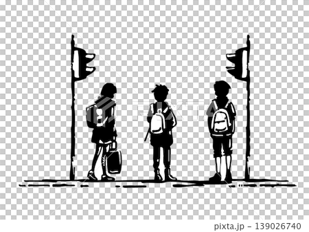 通学途中の子供たちが信号待ちする交通安全イラスト 139026740