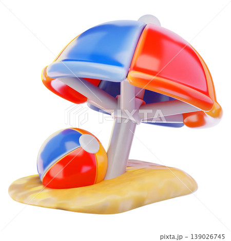 beach umbrella 3d render icon, Summer illustration beach umbrella 3d render icon, Summer illustration 139026745