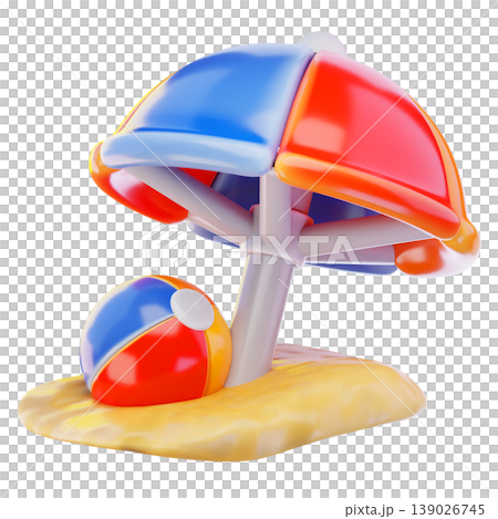 beach umbrella 3d render icon, Summer illustration beach umbrella 3d render icon, Summer illustration 139026745