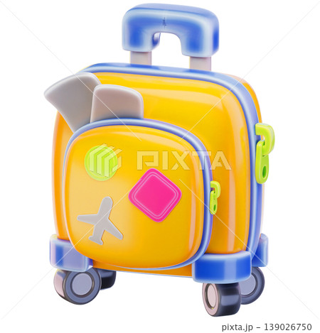 suitcase 3d render icon, Summer illustration suitcase 3d render icon, Summer illustration 139026750