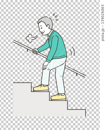 階段を辛そうにため息をつきながら上るミドル世代の男性のイラスト 139026863
