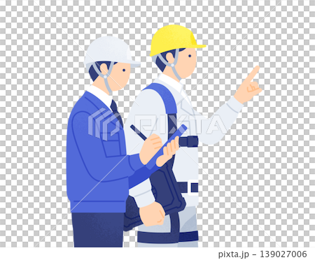 插圖顯示,現場主管和工人們都戴著頭盔和全套安全帶,正在使用平板電腦進行檢查和下達指令。 插圖顯示,現場主管和工人們都戴著頭盔和全套安全帶,正在使用平板電腦進行檢查和下達指令。 139027006