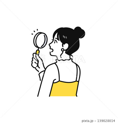 虫めがねを覗いて驚くまとめ髪の若い女性の後ろ姿のイラスト素材 虫めがねを覗いて驚くまとめ髪の若い女性の後ろ姿のイラスト素材 139028014