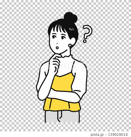 一位年輕女子頭髮束起,正在思考。 一位年輕女子頭髮束起,正在思考。 139028018