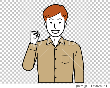 Facing forward. A young man in a dress shirt making a victory pose. Part 2 Facing forward. A young man in a dress shirt making a victory pose. Part 2 139028031