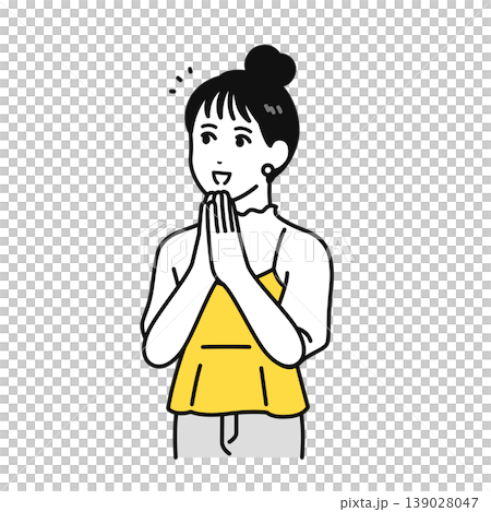 手を合わせて喜ぶまとめ髪の若い女性のイラスト素材 手を合わせて喜ぶまとめ髪の若い女性のイラスト素材 139028047