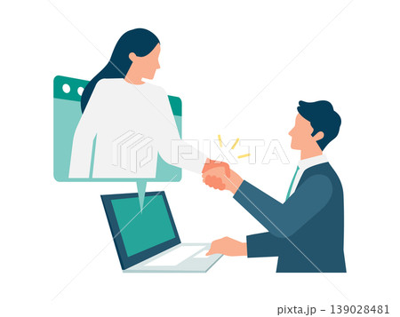 オンラインCRM顧客管理でのターゲット契約成立と握手 139028481