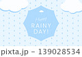 雲と雨のかわいい梅雨背景 六角形フレーム付き青色素材 139028534