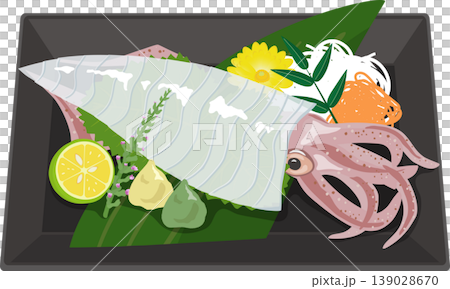 魷魚刺身盛於方盤中 139028670