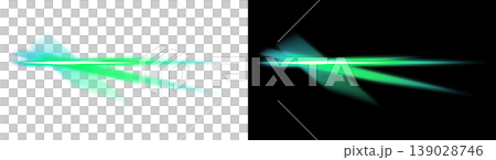 Green light ray effect assets with transparent and black backgrounds 139028746