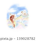 水彩風 女の子と羊が寝てるイラスト 絵本風 139028782