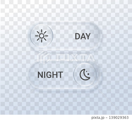 Night sun switch button glass 3d sleep liquid light moon. This ui day vector icon features white mode screen design for dark web toggle slider or digital phone interface 139029363