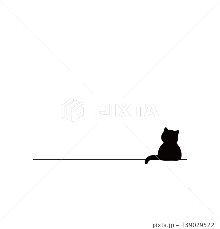 後ろ向き黒猫シルエットのライン素材　シンプルで使いやすい見出し・区切りデザイン 139029522