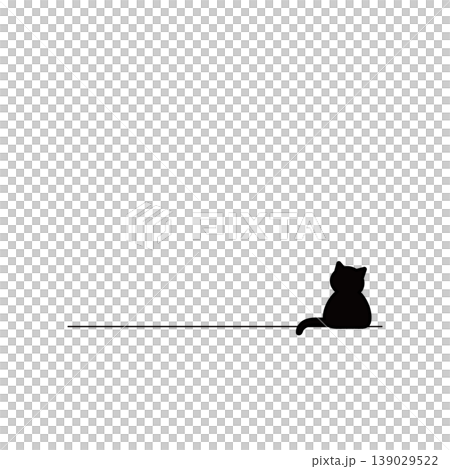 後ろ向き黒猫シルエットのライン素材　シンプルで使いやすい見出し・区切りデザイン 139029522