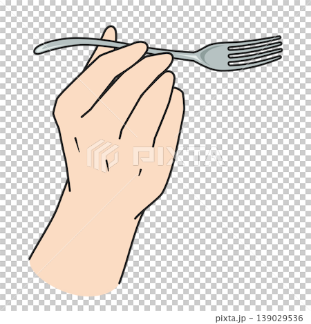 An illustration of a right hand holding a fork during a meal. An illustration of a right hand holding a fork during a meal. 139029536