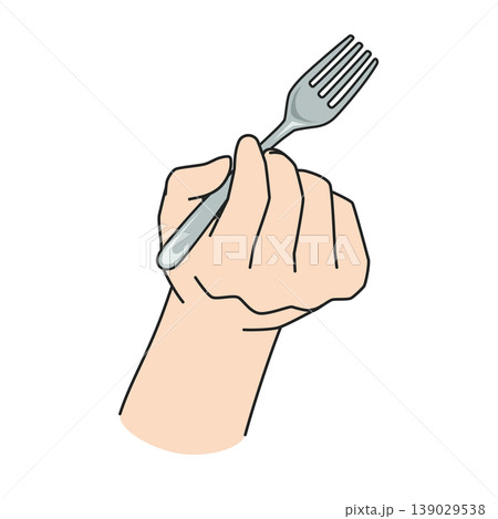 食事中にフォーク持つ右手のイラスト 食事中にフォーク持つ右手のイラスト 139029538