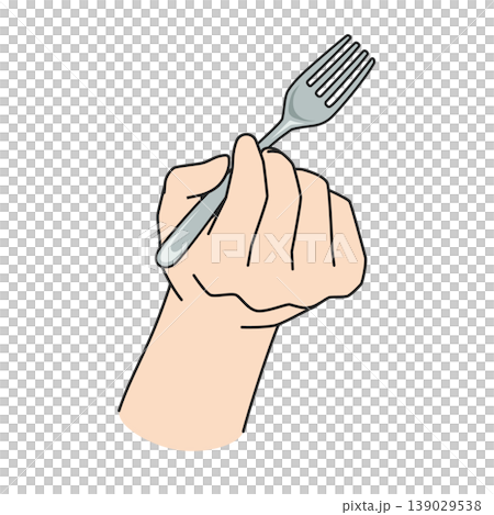 食事中にフォーク持つ右手のイラスト 食事中にフォーク持つ右手のイラスト 139029538
