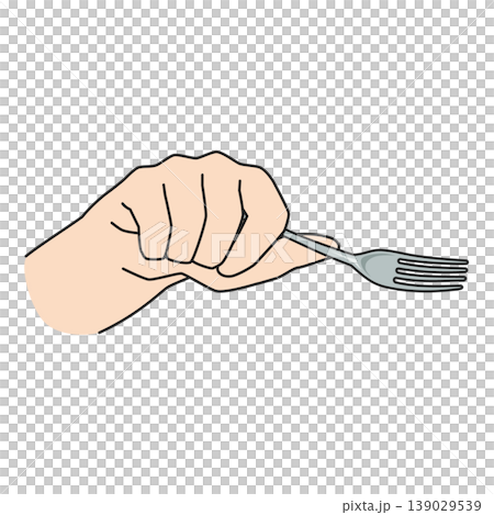 一幅右手拿著叉子進食的插圖。 139029539