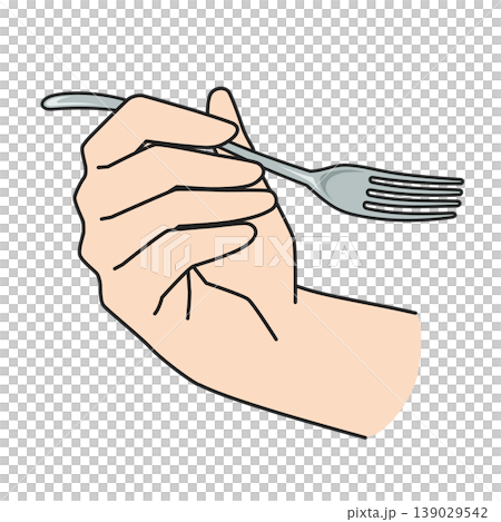 An illustration of a right hand holding a fork during a meal. An illustration of a right hand holding a fork during a meal. 139029542