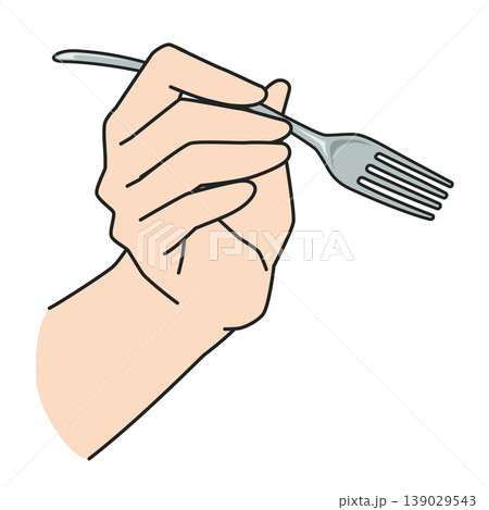 食事中にフォーク持つ右手のイラスト 139029543
