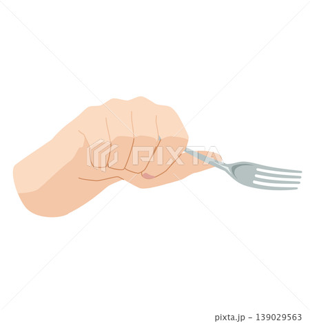 食事中にフォーク持つ右手のイラスト 食事中にフォーク持つ右手のイラスト 139029563