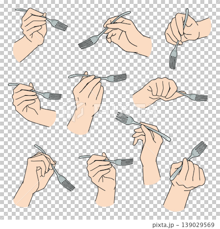 食事中にフォーク持つ右手のイラスト 10パターン 食事中にフォーク持つ右手のイラスト 10パターン 139029569