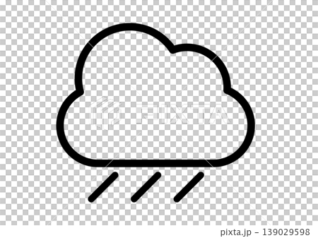 白黒の雨マーク　シンプルなアイコン　単体　天気　ベクターイラスト 139029598