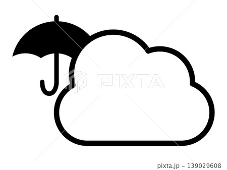 白黒の雨のち曇り　シンプルなアイコン　単体　天気　ベクターイラスト 139029608