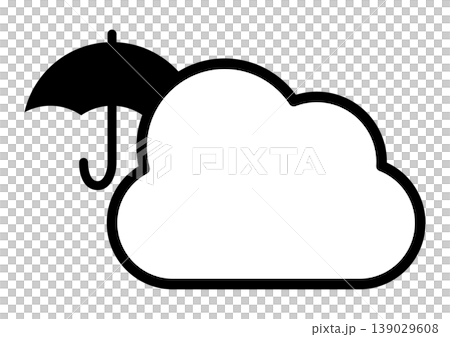白黒の雨のち曇り　シンプルなアイコン　単体　天気　ベクターイラスト 139029608