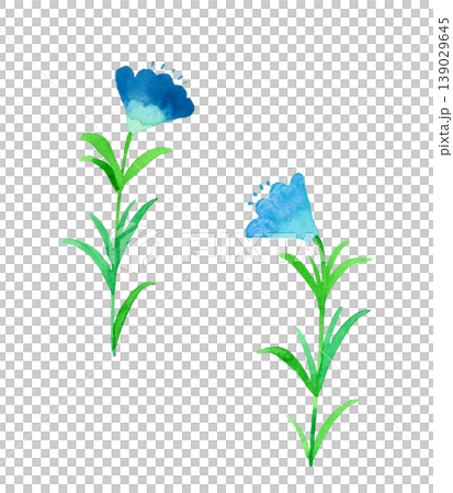 一組時尚的藍色花朵：手繪水彩植物插圖。 139029645