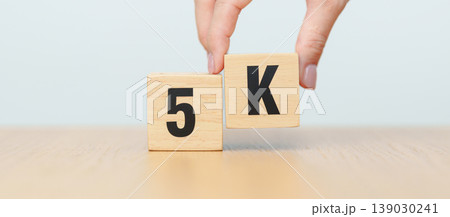 wooden block of 5K, display resolution, Ultra High Definition, UHD, pixels, Technology, network, TV streaming, Social media and digital concepts 139030241