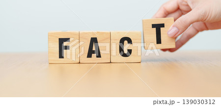 wooden block FACT. rumor News, false, myth, evidence and disinformation concepts 139030312