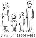 若い4人家族のイラスト（全身、線画のみ） 139030468