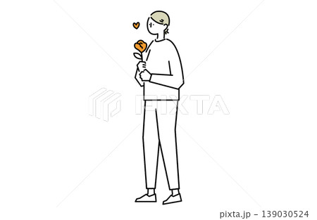 一輪の花を手に持つ女性 一輪の花を手に持つ女性 139030524