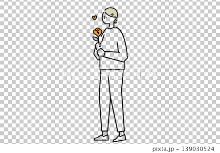 A woman holding a single flower. A woman holding a single flower. 139030524