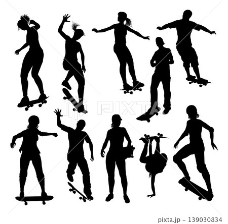 Skateboard Silhouette Skateboarders Set Skateboard Silhouette Skateboarders Set 139030834